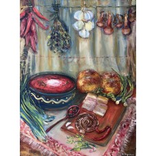“Ukrainian Lunch. Borscht” – Original Ukrainian Still Life Painting, Oil on canvas | Marina Stognieva